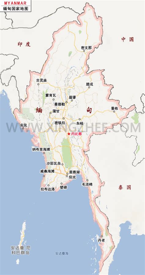 缅甸旅游地图，缅甸地图，缅甸中文地图