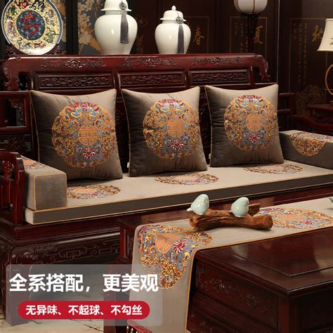 中式红木沙发垫定制1109古典绣花坐垫套实木家具厚防滑罗汉床垫子_虎窝淘