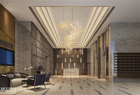 杭州现代大型办公楼大厅装修设计效果图案例-办公楼设计-浙江国富装饰