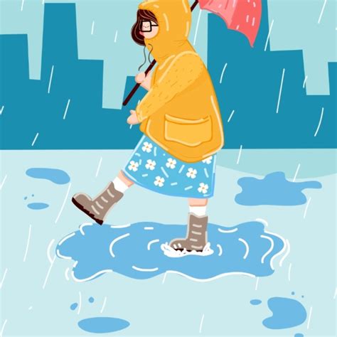 漫步海报在线编辑-人物雨中漫步的小女孩动画壁纸-图司机