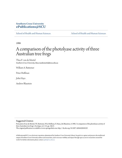 (PDF) A comparison of photolyase activity in three Australian tree frogs