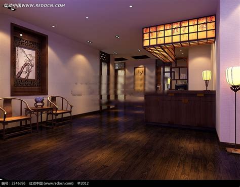 Z02-0619新中式酒店餐厅前台前厅接待吧椅荷花水景吊灯 - 草图大师模型