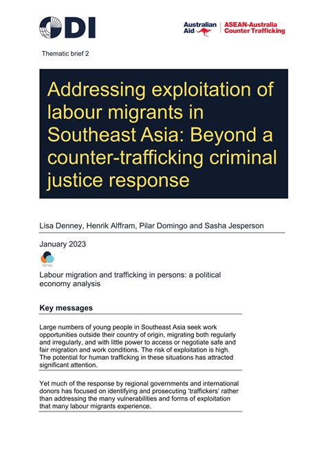 海外发展研究所-解决东南亚对劳工移民的剥削问题：超越打击贩运犯罪司法对策（英）-2023.1_报告-报告厅