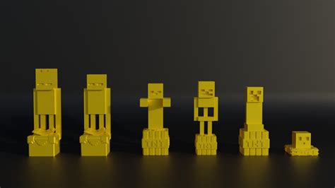 3D Mine Figure Chess Set - 6 Different Mine Character 3D print model ...