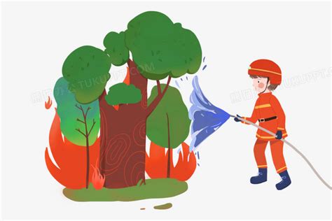 卡通手绘森林植物消防员森林防火免抠PNG图片素材下载_植物PNG_熊猫办公