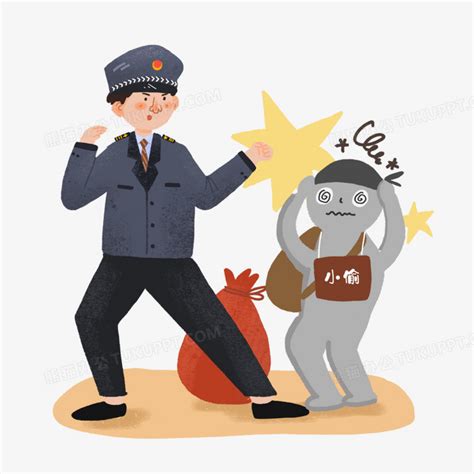 手绘卡通警察抓小偷免抠元素PNG图片素材下载_卡通PNG_熊猫办公