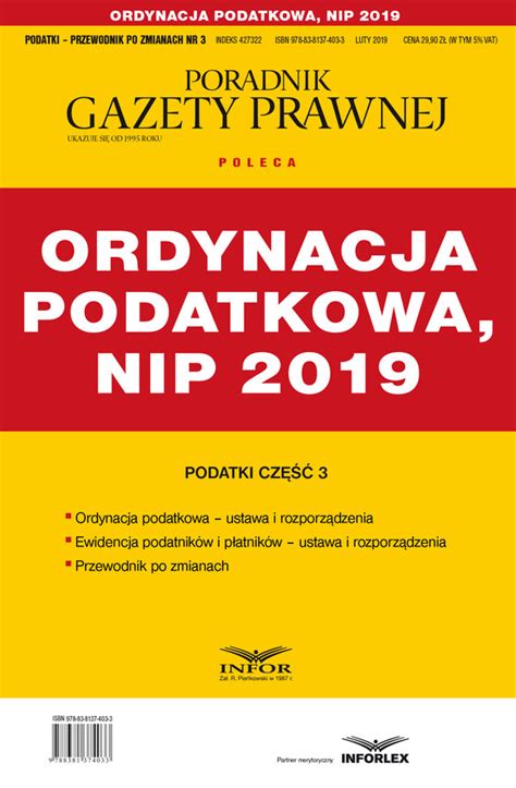 Ordynacja podatkowa, NIP 2019 Podatki cz.3 – Praca Zbiorowa | Ebook w ...