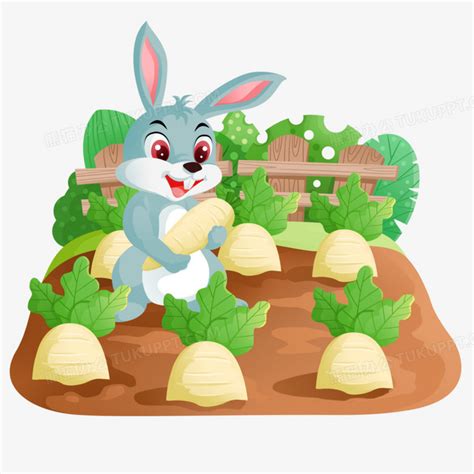 卡通手绘小兔子在菜地拔萝卜PNG图片素材下载_兔子PNG_熊猫办公
