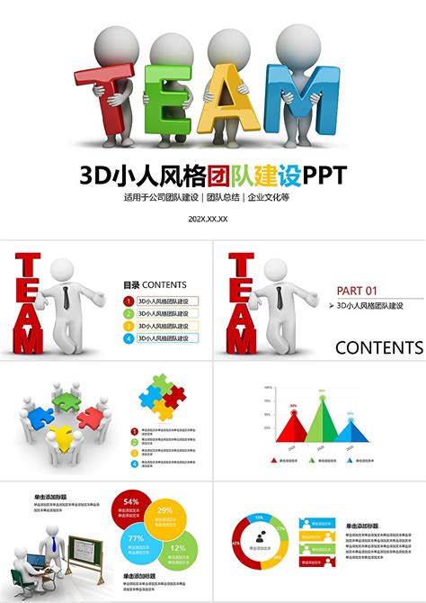 3D小人风格团队建设团队总结PPT模板-PPT牛模板网