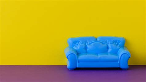 Beautiful Blue Sofa On The Purple Floor At The Yellow Wall A Sample Of Beautiful Furniture For ...