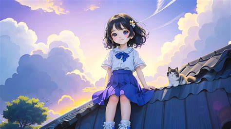 可爱女孩和猫猫(风景静态壁纸) - 静态壁纸下载 - 元气壁纸