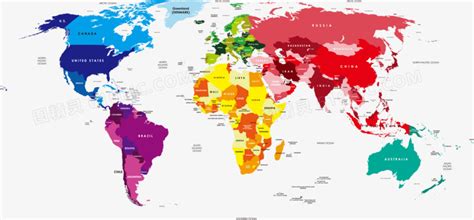 矢量彩色世界地图素材英文图片免费下载_PNG素材_编号1l0ipewy1_图精灵