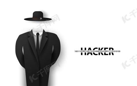 黑帽黑客间谍代理人，身穿黑色西装、戴着白色背景面具的神秘男子。使用互联网、计算机服务器、数据库、网络、存储、卧底、剪纸和工艺向量进行黑客攻击 ...