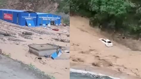 四川金阳县突发山洪：致一工棚多人被困，小车被洪水冲走