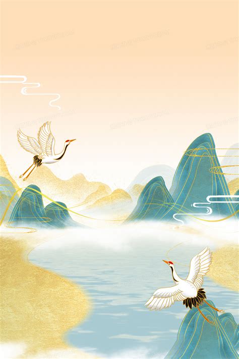 中国风山水河流意境古风背景背景图片素材免费下载_熊猫办公