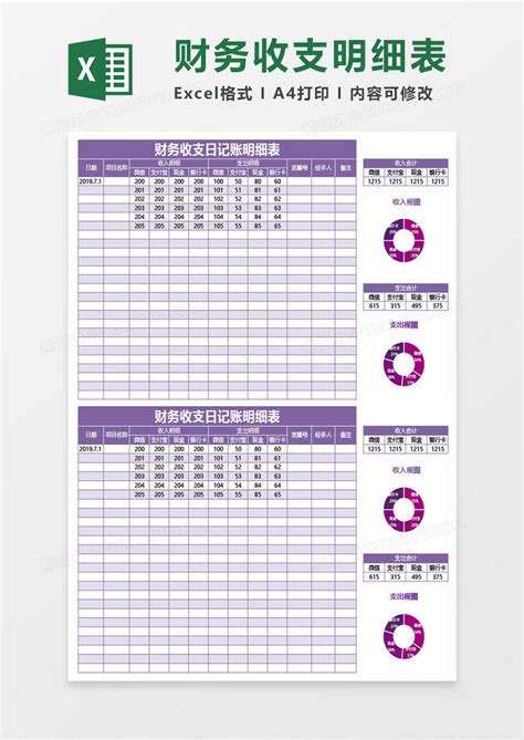 明细表_紫色财务收支日记账明细表EXCEL模板下载_图客巴巴
