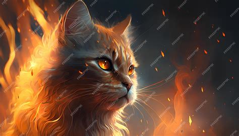 Un gato con ojos naranjas está en llamas. | Foto Premium