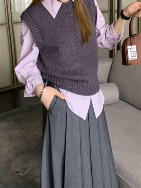 紫色马甲2023韩版宽松显瘦气质舒适温柔百搭时尚叠穿圆领针织背心-阿里巴巴