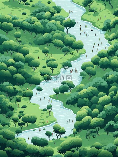 绿树成荫的丛林人民徙步17插画图片-千库网