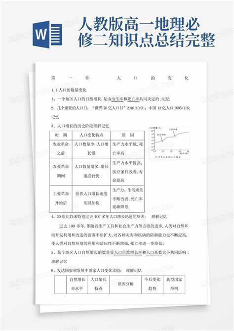 地理必修二知识点归纳框架