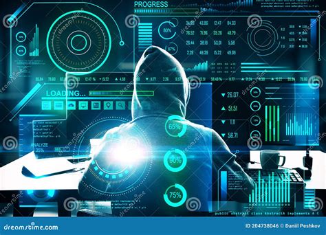 Hacker Using Computer with Software Interface Stock Photo - Image of ...