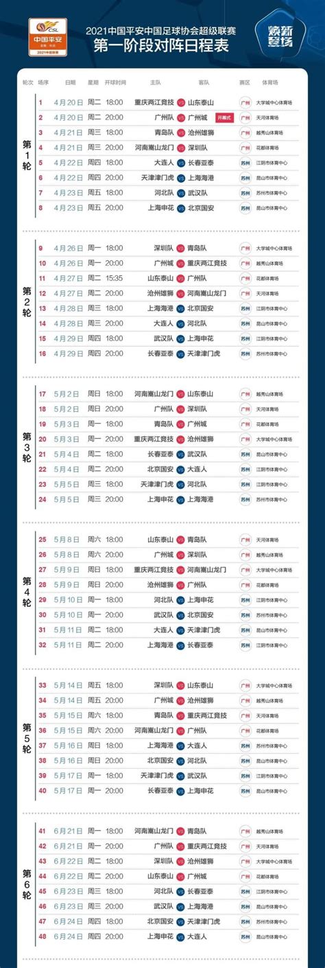 中超联赛2021赛程表（最新公布）- 广州本地宝