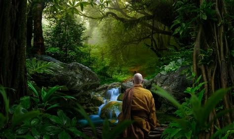 Mon budista en la naturaleza | Foto Premium