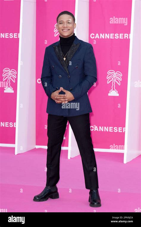 Cannes, France. 17th Apr, 2023. Cantona James poses on the pink carpet ...