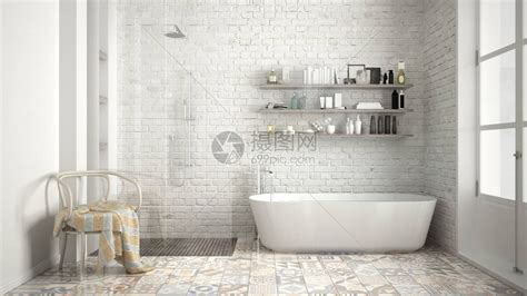 斯堪的纳维亚式浴室经典白色高清图片下载-正版图片502966879-摄图网
