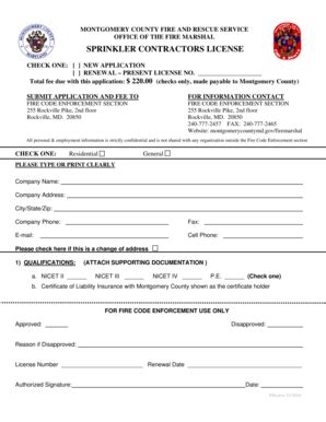 Fillable Online www6 montgomerycountymd Sprinkler License Application ...