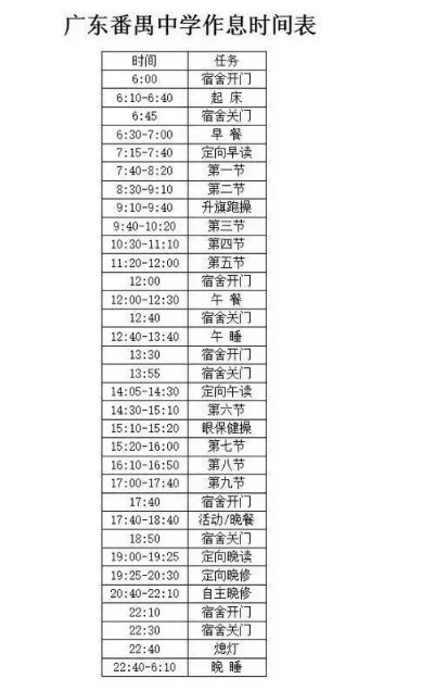 2022学年广东广州番禺中学作息时间表_热点新闻_中考网