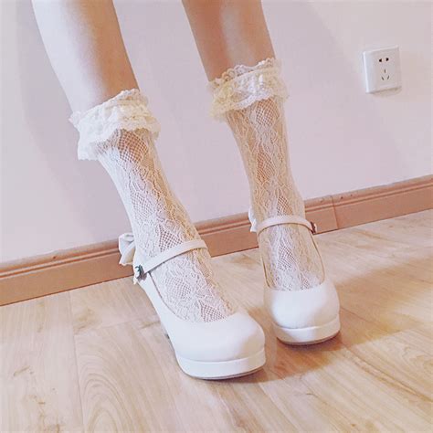 Lolita日系甜美复古蕾丝花边袜子中筒小腿袜堆堆袜女薄洛丽塔-阿里巴巴