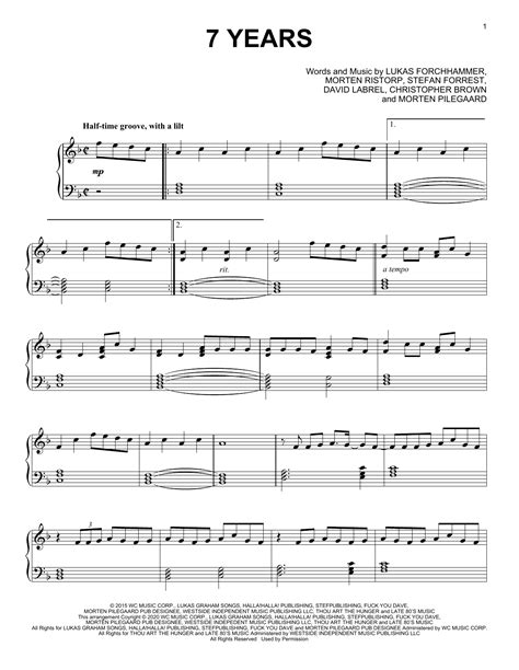 7 Years Sheet Music | Lukas Graham | Piano Solo