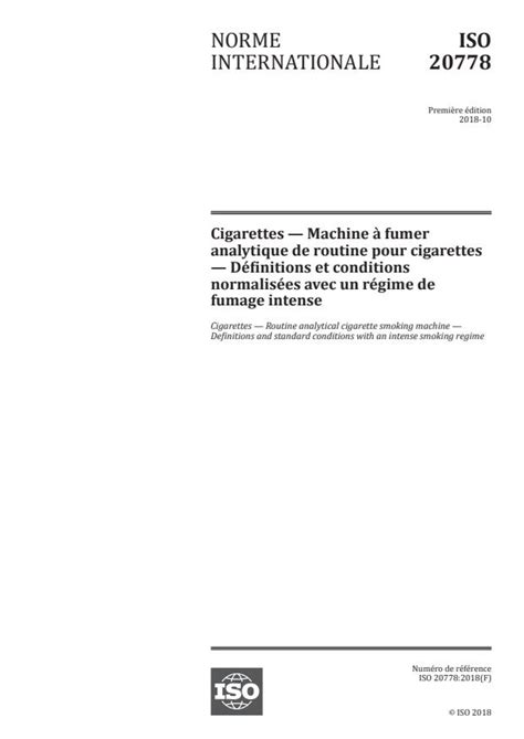 ISO 20778:2018 - Cigarettes — Routine analytical cigarette smoking ...
