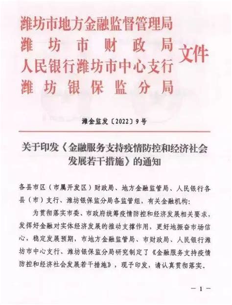 潍坊发布《金融服务支持疫情防控和经济社会发展若干措施》__财经头条