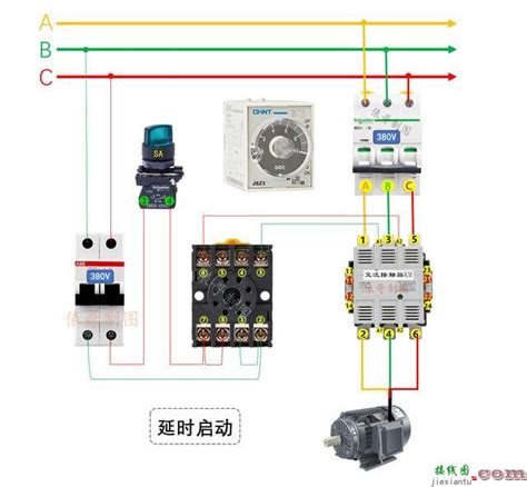 三相异步电动机延时启动实物接线图