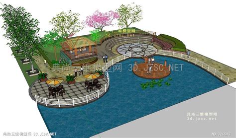 水景F小广场 sketchup模型自然式水景SU模型 自然式水景SU模型