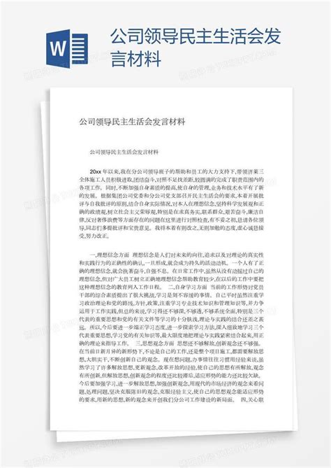 公司领导民主生活会发言材料Word模板下载_熊猫办公