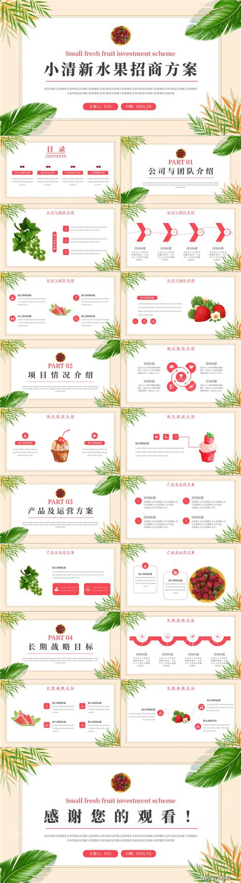 红色小清新水果招商方案PPT模板下载_红动中国