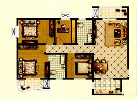 三室一厅一卫设计图,三室一厅一卫平面图,三室一厅一厨一卫120_大山谷图库