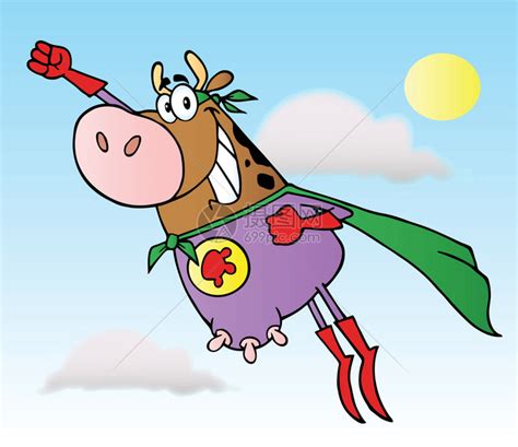 超级英雄牛在天上飞插画图片下载-正版图片502518528-摄图网
