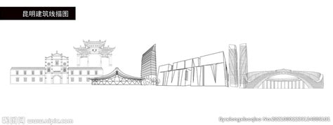 线条云南昆明地标建筑群,建筑园林,设计素材,设计模板,汇图网www.huitu.com