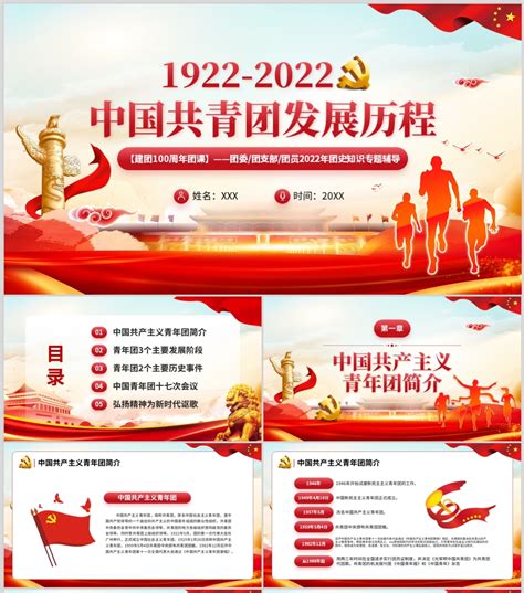 1922-2022共青团一百周年中国青年团发展历程团史ppt模板-微课网