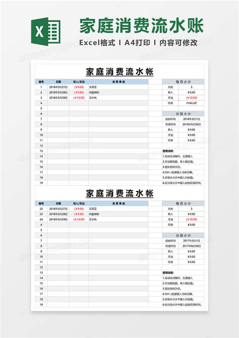 家庭消费流水账Excel模板下载_家庭_【熊猫办公】