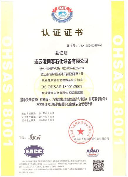 ISO认证证书2 - 资质荣誉 - 连云港同春石化设备有限公司