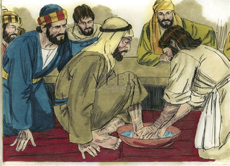 耶稣为门徒洗脚插画图片素材_ID:120225754-Veer图库