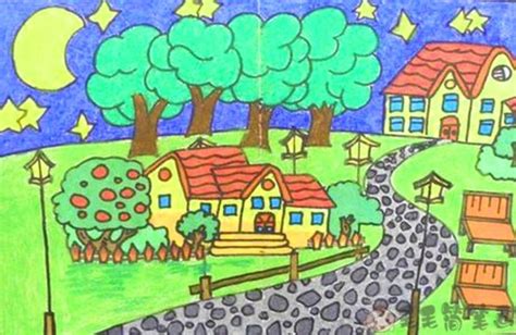儿童画家乡的风景,儿童画家乡风景的画,家乡画儿童画风景画_大山谷图库