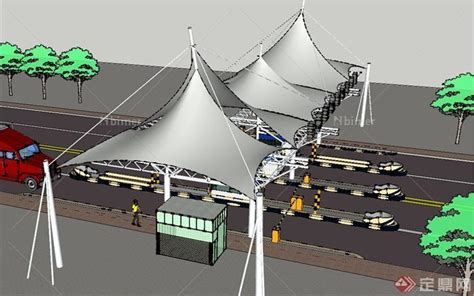 现代某高速公路收费站张拉膜设计SU模型[原创] - SketchUp模型库 - 毕马汇 Nbimer