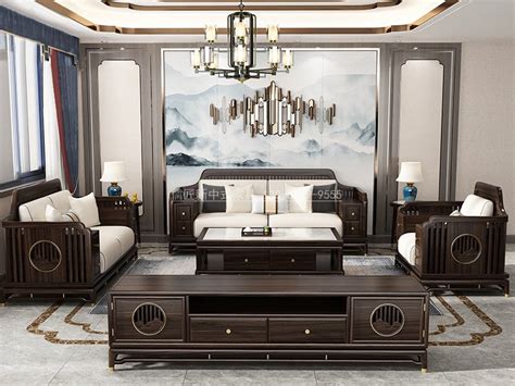 新中式客厅沙发组合 新中式高端沙发定制 新中式禅意实木客厅沙发（5）_儒匠家具