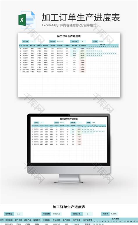 加工订单生产进度表Excel模板_千库网(excelID：146192)